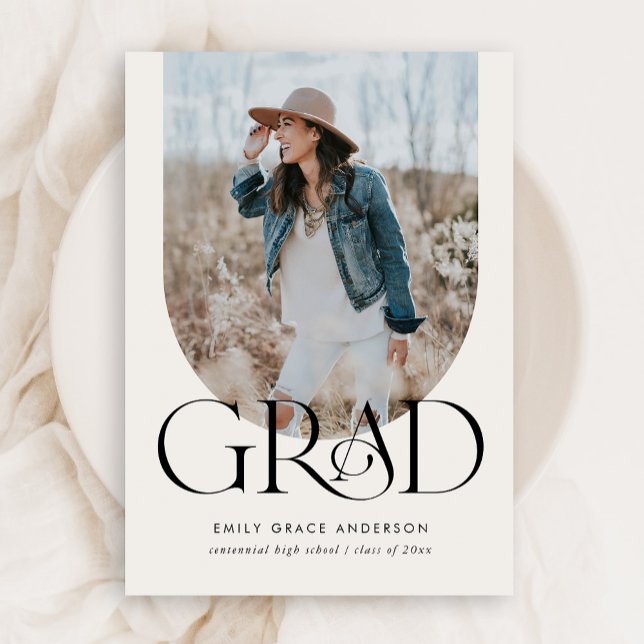 Modern Arch Simple Boho Three Photo Graduation Invitation (Creator Uploaded)
