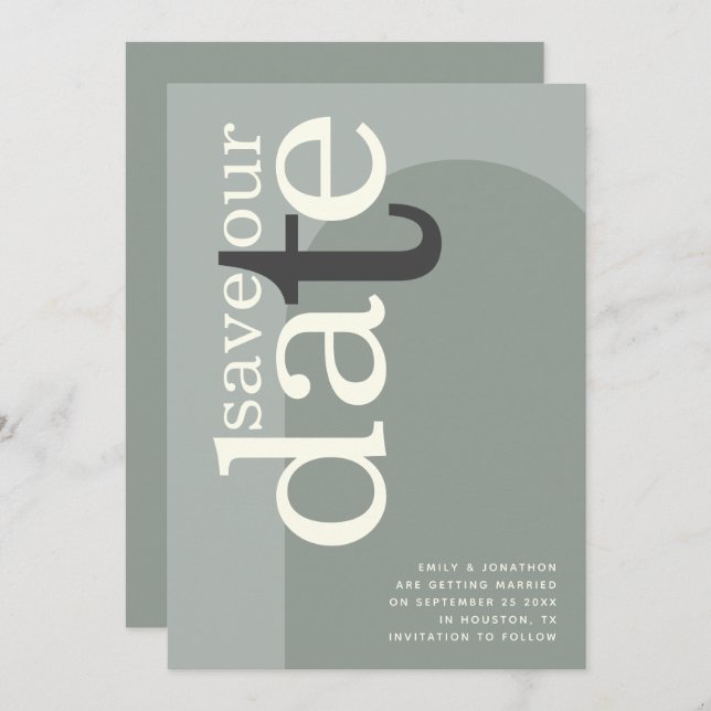 Modern Arch Stylish Typography Sage Green Save The Date (Front/Back)