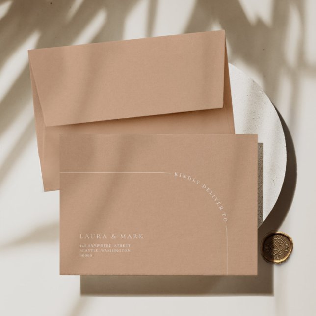 Modern Arch Tan Return Address Wedding RSVP Envelope (Creator Uploaded)