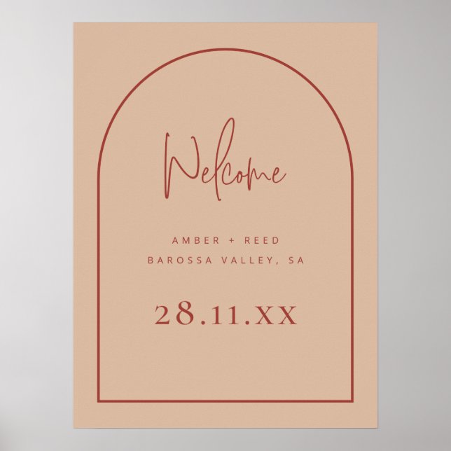 Modern Arch Terracotta Blush Palm Wedding Welcome Poster (Front)