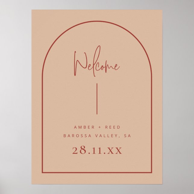 Modern Arch Terracotta Blush Palm Wedding Welcome  Poster (Front)