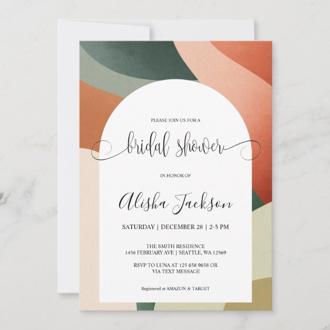 Modern Arch Terracotta & Sage Bridal Shower  Holiday Card (Front)