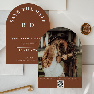 Modern Arch Terracotta Wedding Save The Date Card
