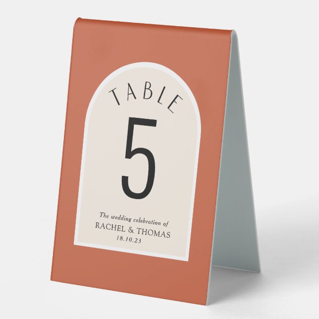 Modern arch terracotta Wedding table number (Front)