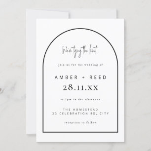 Modern Arch Tying Knot Wedding Black & White Invitation