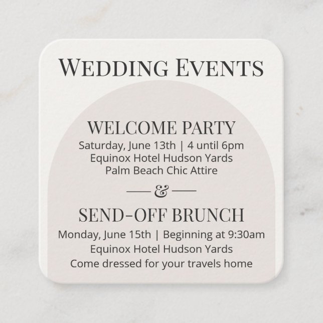 Modern Arch Wedding Details Card (Front)
