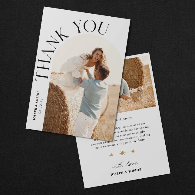 Modern Arch Wedding Thank You Card with 2 Photo (Creator Uploaded)