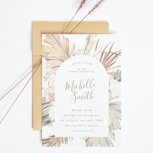 Modern Arch White Pampas Boho Desert Bridal Shower Invitation