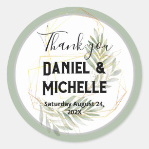 Modern Arched Black Gold Wedding Botanical Theme Classic Round Sticker
