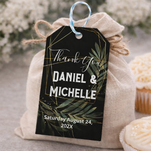 Modern Arched Black Gold Wedding Botanical Theme Gift Tags