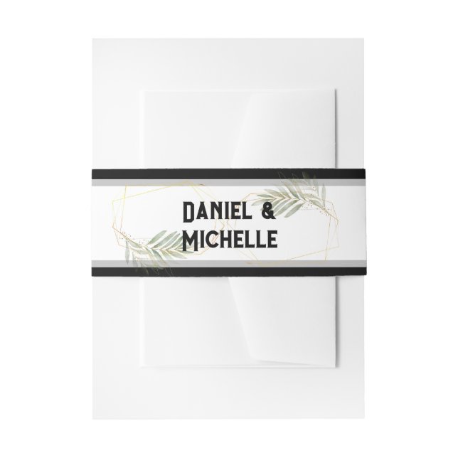 Modern Arched Black Gold Wedding Botanical Theme Invitation Belly Band (Front Example)