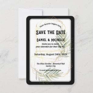 Modern Arched Black Gold Wedding Botanical Theme Save The Date