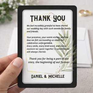 Modern Arched Black Gold Wedding Botanical Theme Thank You Card