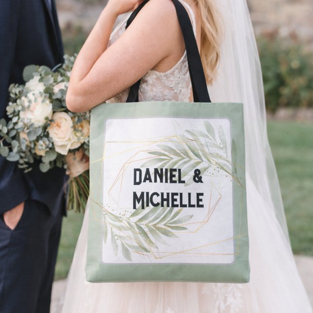 Modern Arched Black Gold Wedding Botanical Theme Tote Bag (Creator Uploaded)