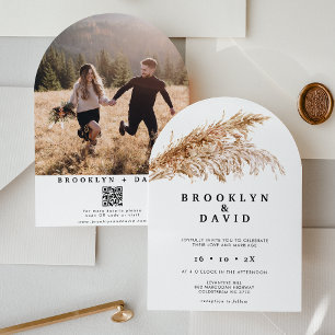 Modern Arched Boho Pampas Grass Wedding  Invitation