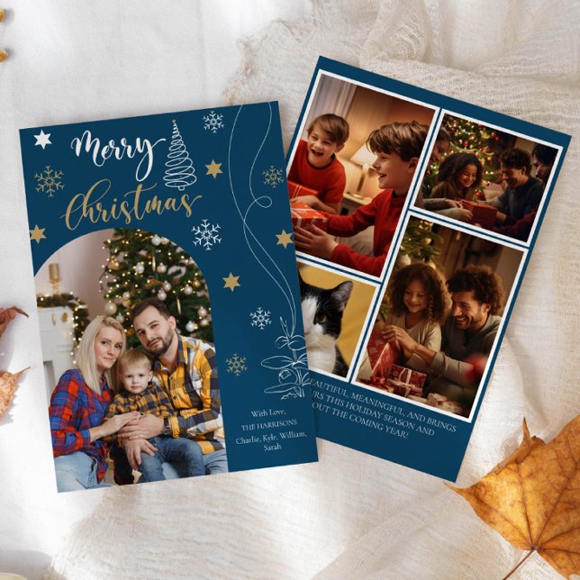 Modern Arched Merry Christmas 5 Photo Collage Holiday Card (Creator Uploaded)