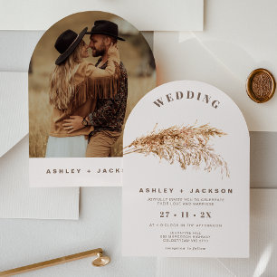 Modern Arched Pampas Grass Wedding Invitation