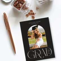 Modern Arched Photo Black Graduation Announcement
