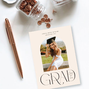 Modern Arched Photo Cream Graduation Announcement 