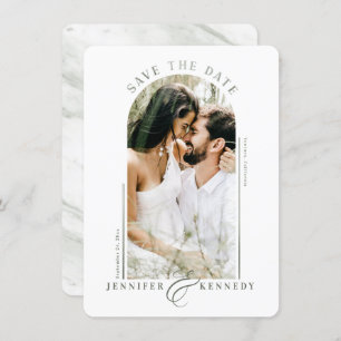 Modern Arched Photo Frame Sage Green Marble Back Save The Date