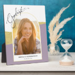 Modern Arched Photo Purple & Gold Graduation Plaque<br><div class="desc">This elegant graduation tabletop easel plaque features an arched photo and is accented with a light purple and a faux textured gold colour. The word "graduate" appears in a modern script. This is a perfect keepsake for this years graduate.</div>