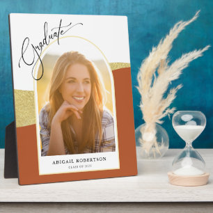 Modern Arched Photo Terracotta & Gold Graduation Plaque