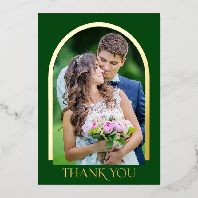 Modern Arched Photo Wedding Thank You Gold Foil In (Front)