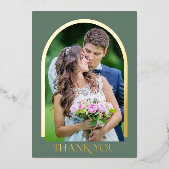 Modern Arched Photo Wedding Thank You Gold Foil In (Front)