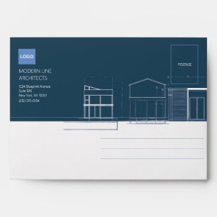 Modern Architect Navy & White Minimalist Blueprint Envelope