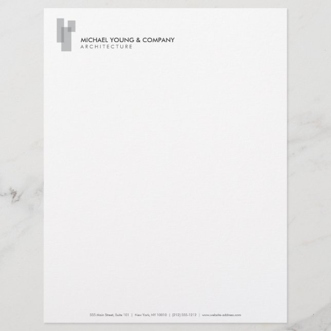 Modern Architectural Blocks Logo Grey/White Custom Letterhead (Front)