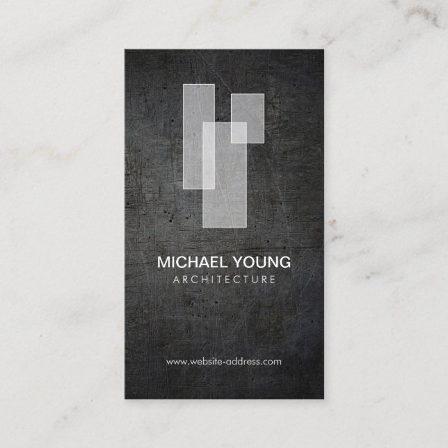 Modern Architectural Blocks Logo White/Dark Metal Business Card (Front)