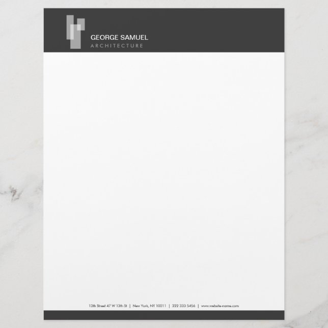 Modern Architectural Blocks Logo White/Gray  Custom Letterhead (Front)
