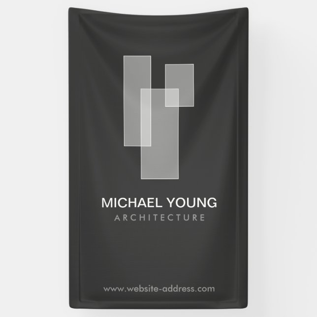 Modern Architectural Blocks Logo White/Grey Banner (Vertical)