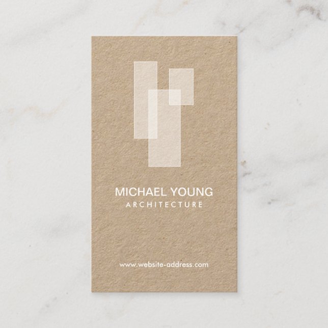 Modern Architectural Blocks Logo White/Kraft Business Card (Front)