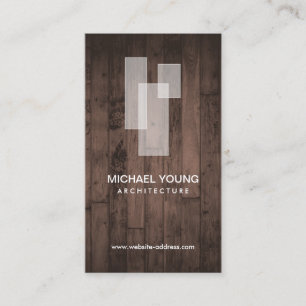 Modern Architectural Blocks Logo White/Rustic Wood Business Card
