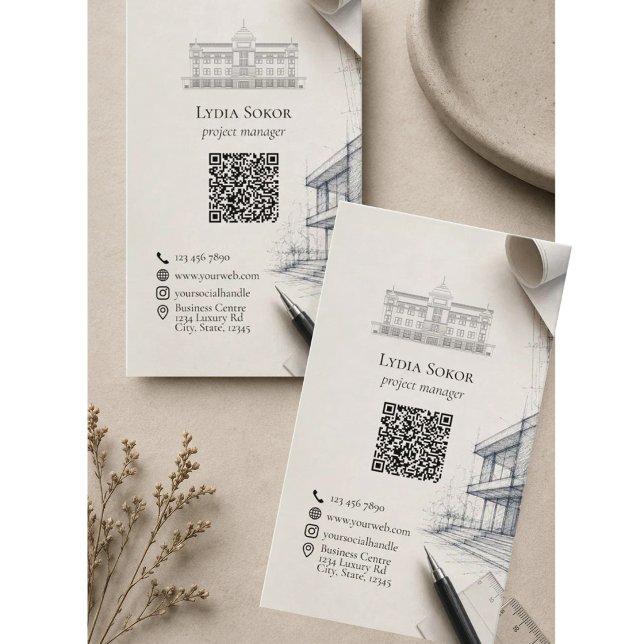 Modern Architectural QR Code Networking Business Card (Creator Uploaded)