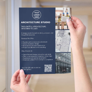 Modern Architecture Business Photo Logo QR Blue Flyer