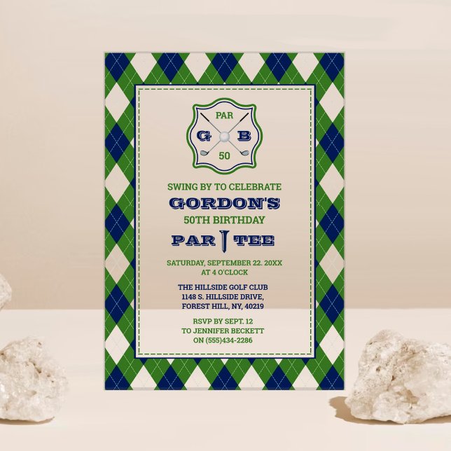 Modern Argyle Pattern Golf Any Age Birthday Acrylic Invitations (Creator Uploaded)