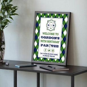 Modern Argyle Pattern Golf Any Age Birthday Sign