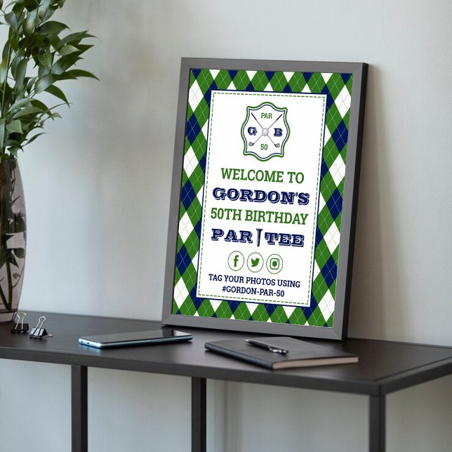 Modern Argyle Pattern Golf Any Age Birthday Sign (Creator Uploaded)