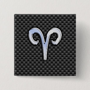 Modern Aries Sign on Charcoal Carbon Fibre Print 15 Cm Square Badge