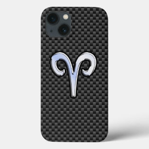 Modern Aries Sign on Charcoal Carbon Fibre Print iPhone 13 Case