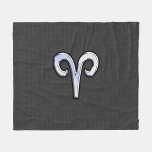 Modern Aries Sign on Charcoal Carbon Fibre Print Fleece Blanket