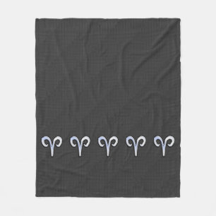 Modern Aries Sign on Charcoal Carbon Fibre Print Fleece Blanket