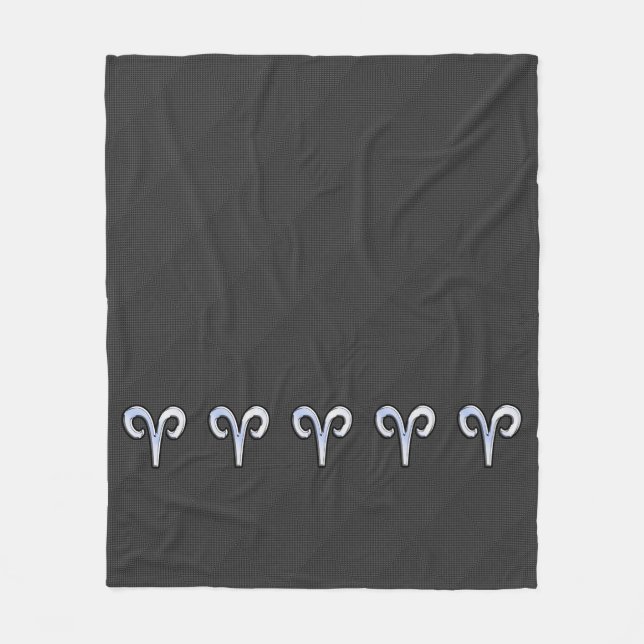 Modern Aries Sign on Charcoal Carbon Fibre Print Fleece Blanket (Front)