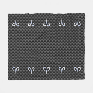 Modern Aries Sign on Charcoal Carbon Fibre Print Fleece Blanket