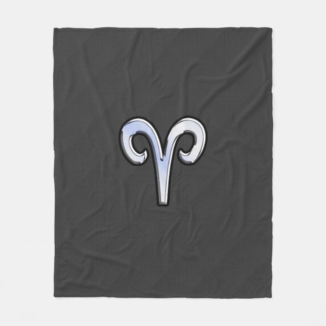 Modern Aries Sign on Charcoal Carbon Fibre Print Fleece Blanket (Front)