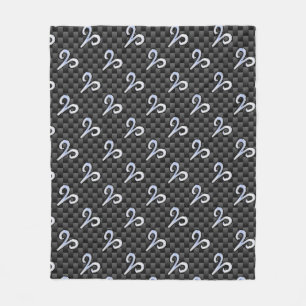 Modern Aries Sign on Charcoal Carbon Fibre Print Fleece Blanket