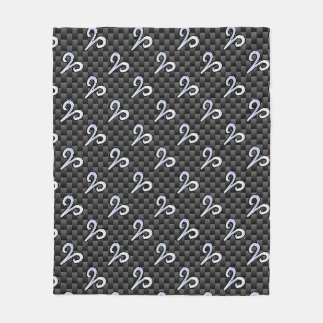 Modern Aries Sign on Charcoal Carbon Fibre Print Fleece Blanket (Front)