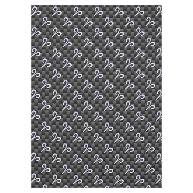 Modern Aries Sign on Charcoal Carbon Fibre Print Tablecloth (Front)